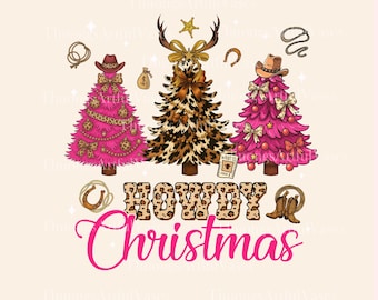 Howdy Christmas PNG, Retro Leopard Coquette Christmas Tree, Western Christmas png, Country Christmas, Trendy Christmas, Digital Download