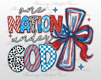 One Nation Under God PNG, 4th of July Christian Patriotic Sublimation, Girly USA Png, Independence Day png