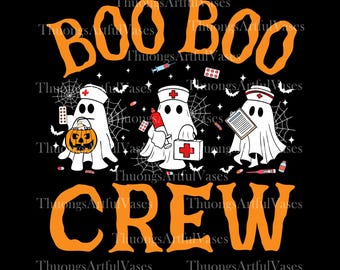 Boo Boo Crew Halloween-sjuksköterska png, Preppy Halloween-sjuksköterska png, läskig sjuksköterska-tröja png, rolig spöksjuksköterska png, medicinskt spöke, akutsjuksköterska png