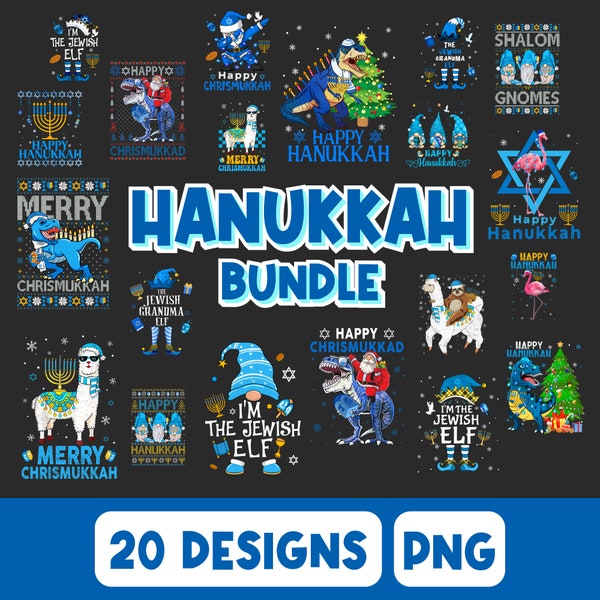 20 Hanukkah Bundle Designs, Hannukah Christmas Trees Png Sublimation Design Download, Merry Christmas Png, Happy Hannukah Png