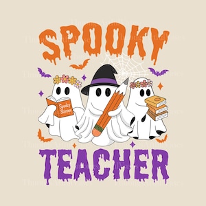 Spooky Teacher Halloween Png, Cute Ghost Spooky Vibes, Halloween Teacher Pencil Png, Spooky Teacher Sublimation, Book Ghost Png