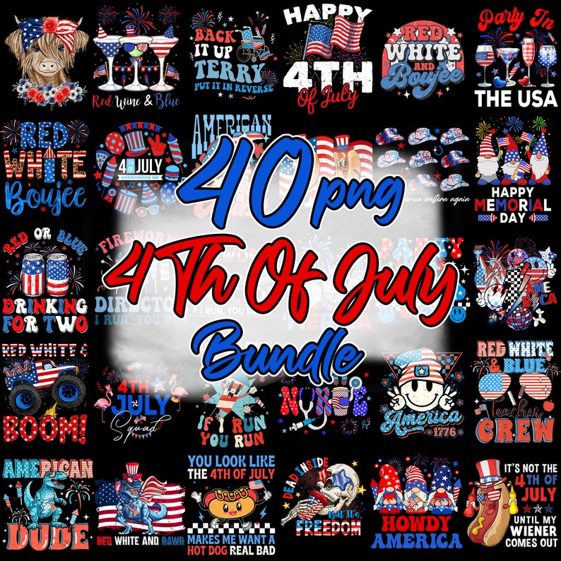 4th of July Mega Bundle, Independence Day PNG, 40 Designs Fourth of July, Heather Roberts Art Bundle, America Patriotic Png, USA Flag PNG image 1