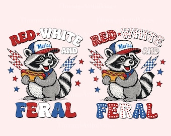 Rot, weiß und wild Png, 4. Juli Png, lustiges lustiges Waschbär-Shirt, wilde USA Png, Kinder Amerika-Shirt Design Png, Unabhängigkeitstag