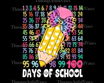100 Days Of School PNG, Pencil Coquette Bow Png, 100 Days Smarter png, Girls 100 Days, Teacher 100 Days, Kids School Shirt, Digital Download