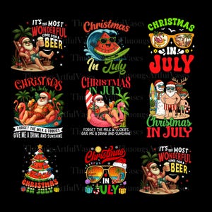 10 Christmas In July Bundle Png, Funny Christmas Png, Christmas In Summer, Summer Vibes Png, Tropical Santa , Holiday Png