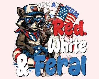 Rot, weiß und wild Png, 4. Juli Png, lustiges lustiges Waschbär-Shirt, wilde USA Png, Kinder Amerika-Shirt Design Png, Unabhängigkeitstag
