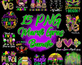 15 Designs Mardi Gras Sublimation Png Bundle, Mardi Gras Cocktail Png, Western Mardi Gras Png, Mardi Gras PNG, Louisiana Carnival Png