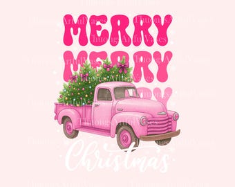 Pink Retro Merry Christmas Truck PNG, Coquette Christmas Tree Png, Merry And Bright Png, Retro Christmas, Holiday Festive, Digital Download