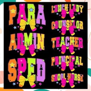 School Occupation Png Bundle, Back to School Teacher Sped Para Counselor, Bright Neon Girly Png, Preppy First Day of School,Bright Color Png