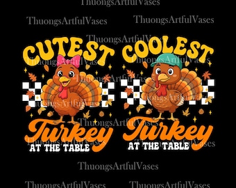 El pavo más tierno en la mesa (PNG), Acción de Gracias otoñal (PNG), El pavo más genial (PNG), Pavo coqueto (PNG), Camiseta infantil de Acción de Gracias, Descarga digital