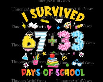 I Survived 67 33 Days of School PNG, Teacher 100 Days Png, 100th Day Of School, Teacher Student Gift, Kids School Shirt, Digital Download
