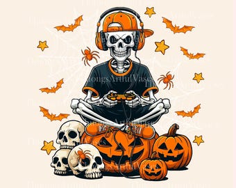 Halloween Skeleton Gamer Bruh PNG, Funny Gaming Boys Kids Png, Spooky Gamer T-Shirt, Skeleton Gamer Png, Gamer Lover, Digital Download
