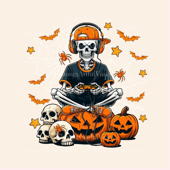 Halloween Skeleton Gamer Bruh PNG, Funny Gaming Boys Kids Png, Spooky Gamer T-Shirt, Skeleton Gamer Png, Gamer Lover, Digital Download