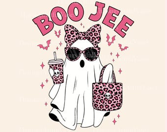 Preppy Leopard Ghost Boo Jee PNG, Boujee Ghost Png, Spooky Season, Pink Halloween Coffee Ghost Png, Girly Halloween png, Digital Download