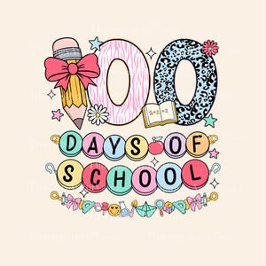 Happy 100 Days of School PNG, Teacher 100 Days Bracelet Png, Coquette Teacher Png, Kids School Shirt, Back to School, Digital Download