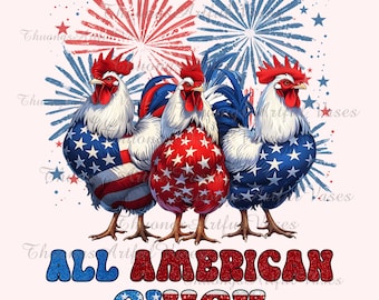 All American Chick, Patriotic USA Chicken PNG, Patriotic USA Chicken, Retro American 4th Of July Png, Independence Day, Retro American Flag
