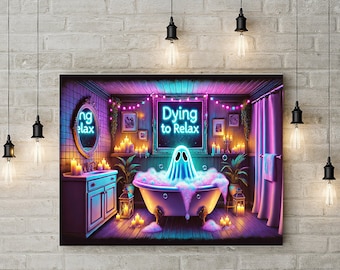 Dying To Relax Ghost In Bathtub Wall Art Print, Halloween Ghost Art, Halloween Poster Print, Halloween Wall Art, Halloween Bathroom Decor