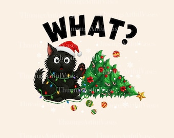 What Cat PNG, Black Cat Santa Hat Png, Funny Christmas Cat Png, Cat Lovers Shirt, Christmas Lights, Merry Christmas Tee, Digital Download