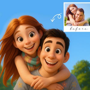 Cute Custom Cartoon Animation, Personalized Family Portrait, Pixar-Inspired Cartoon Portrait From Photo, Cartoon Style Couple, Digital File