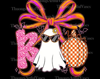 Halloween Boo Ghost Bow Shirt Png, Neon coquette ghost bow Tee, Checkered Pumpkin Png, Spooky Season Png, Floral Gothic Girly Ghost PNG