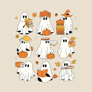 Ghost Books Halloween PNG, Cute Ghost Book Nerd, Ghost Halloween PNG, Reading Halloween, Teacher Png, Librarian Shirt, Spooky Season