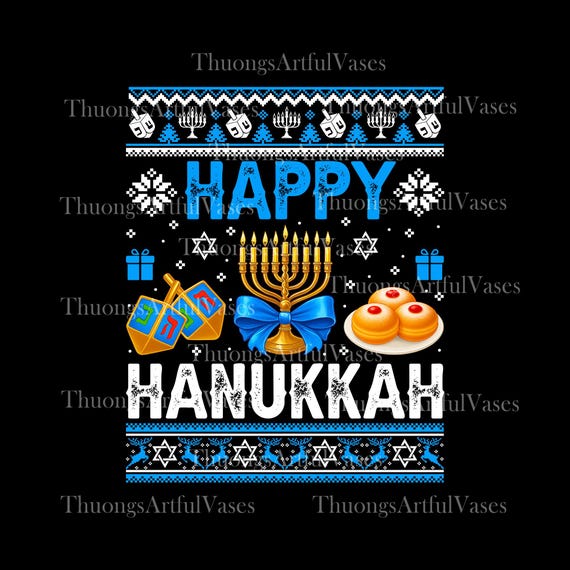Happy Hanukkah PNG, Coquette Holiday Bow PNG, Menorah Jewish Celebration, Hanukkah Candlestick PNG, Dining Room Decor, Digital Download