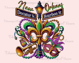 New Orleans Mardi Gras Fat Tuesday Png, Face Mask Mardi Gras Street Png, Decatur Street, Bourbon Street, Nola Flower de luce Louisiana Png