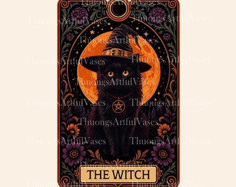 Black Cat Tarot Card SVG PNG, Funny Witchy Cat Tarot Card Svg Png, Tarot Cat SVG, Trendy Halloween Humor, Witch Black Cat Digital Download