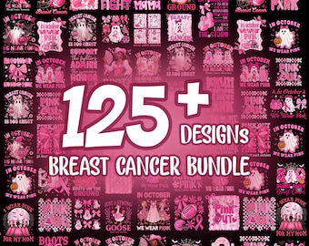 Paquete de más de 125 imágenes PNG sobre cáncer de mama, imagen predilecta de cáncer de mama, en octubre vestimos de rosa, lazo rosa, fantasma rosa de Halloween, descarga digital