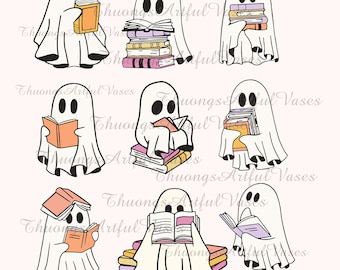 Funny Book Lover Halloween PNG, Cute Ghost Book Nerd, Ghost Halloween PNG, Ghost PNG, Teacher Png, Librarian Sublimation, Spooky Season Png
