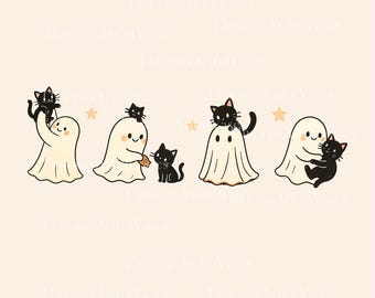 Halloween Ghost Ghost With Black Cats png, Ghost Cat Png, Spooky Ghost Png, Preppy Boo Halloween Png, Black Cat Png, Spooky Season Shirts