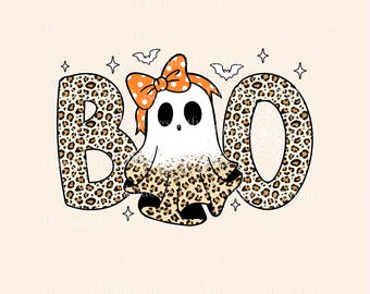 Leopard Ghost PNG, Preppy Ghost Boo PNG, Coquette Ghost Bow, Trick or Treat png, Spooky Season png, trendy Halloween-png, digitale download