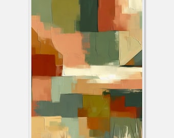 Modern Abstract Art Framed Poster - Warm Textured Oil Effect - Elegant Wall Decor