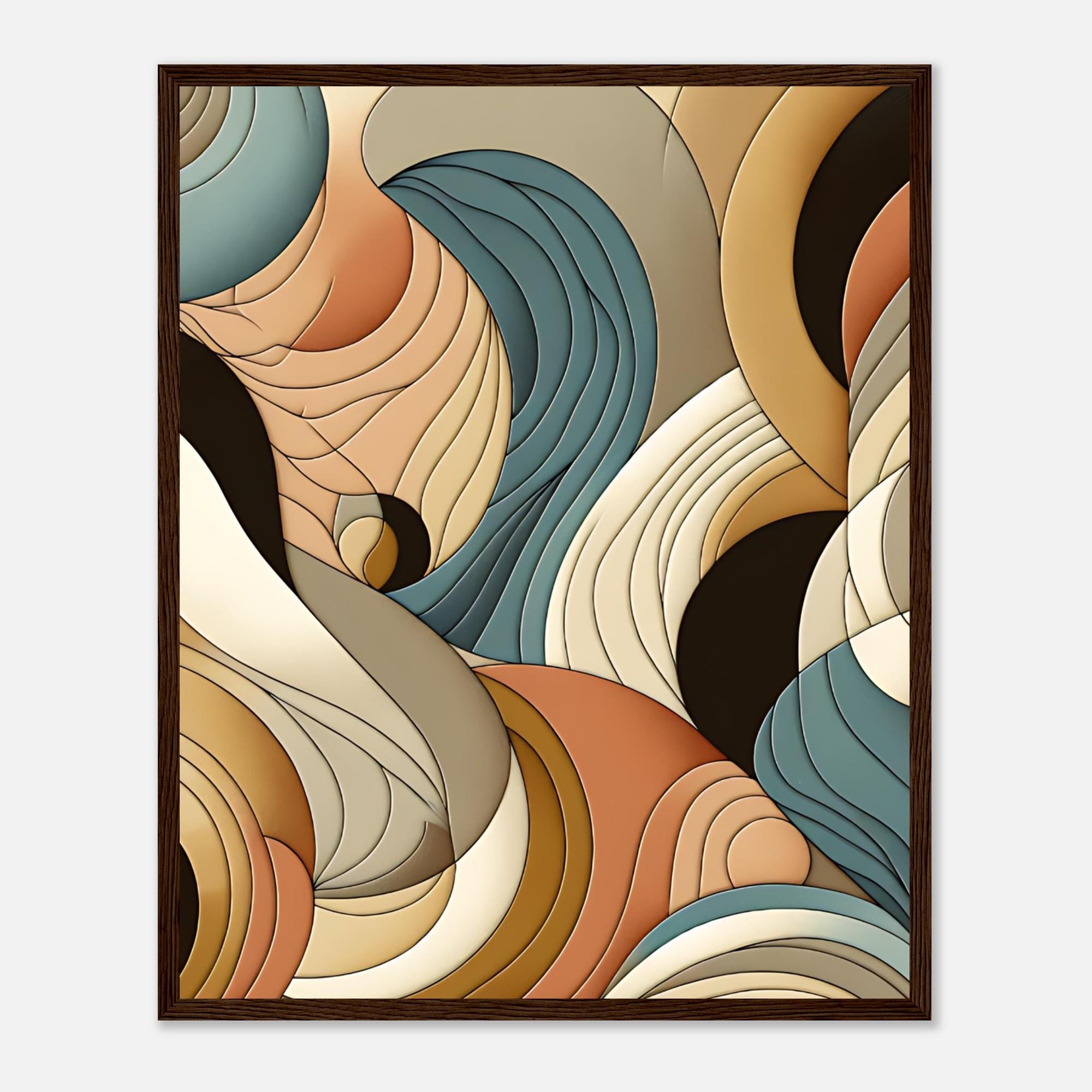 Modern Abstract Framed Poster - Warm Organic Shapes Art Print in Terracotta, Beige & Gray