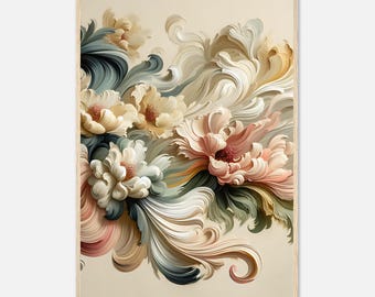 Framed Floral Art Print - Gentle Waves of Petals in Cream & Peach - Watercolor Wall Decor