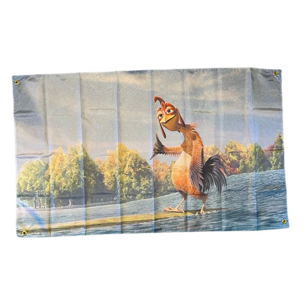 Drapeau Chicken Joe 150x90 Cm - Double Face, Imperméable - Avec Anneaux Métal - Décoration Murale Décalée