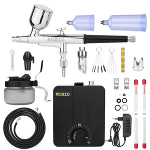 Airbrush and Mini Compressor Cake Decorating Kit Including 14 