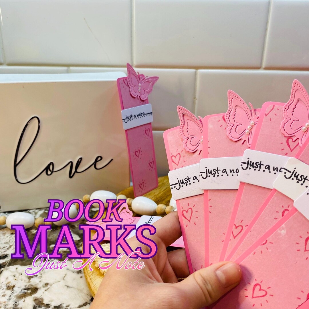 Note Card Bookmark Pink Butterfly Bookmark | “just a Note” | Handmade Cardstock Bookmark ...