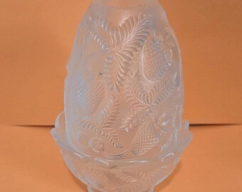Vintage Fenton Inverted Strawberry Clear Frosted Satin Glass Fairy Lamp