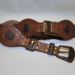 Chico\'s Brown Leather Concho Belt‎ Boho Western Cowgirl Statement Waist Belt Chico main image 4