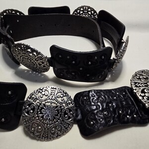 Fossil Leather Belt Silver Metal Embossed Buckle Concho VTG Croc Black Women S Fossil Women main image 4