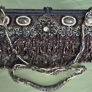 Vtg MARY FRANCES Beaded & Stone Embellished Hardcase Strap Handbag RARE