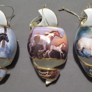 Bradford Exchange Chuck DeHaan Set of 3 Equestrian "Free as the Wind" Horse Ornament Collection