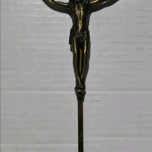 Vintage MCM Bronze Inri Jesus Brass Cross Crucifix 10&quot; Wall Hanging Religious