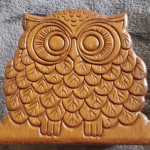 Vintage Wood Owl Napkin/Bill/Letter Holder Mid Century, 1970's Cute Boho Chic