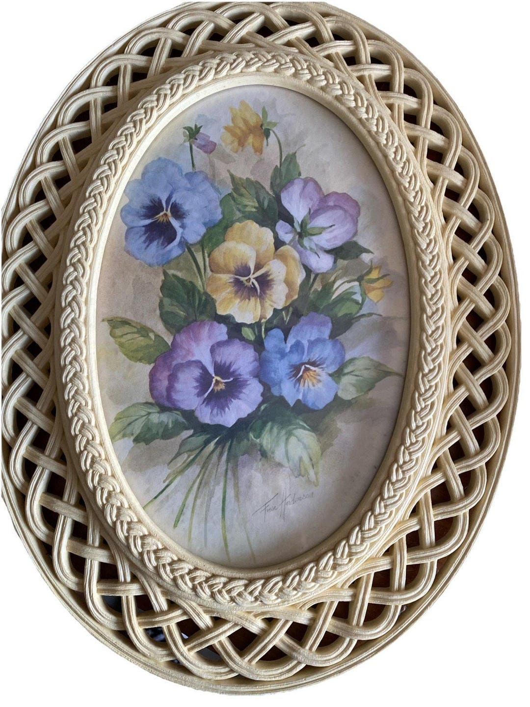 Vintage Home Interiors Oval Frame Lattice Frame Fran Anderson Pansy ...
