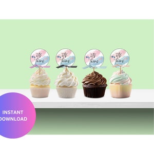 Twins cupcake toppers, Gender reveal cake toppers, pink and blue cupcake decorations, instant download, gender reveal party, baby shower