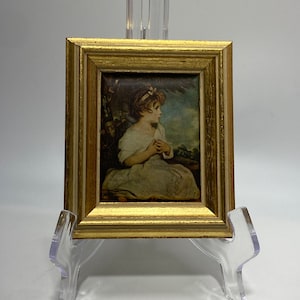 Vintage 4x6 Gold Framed Silk Reproduction Of &quot;Age Of Innocence&quot; By Joshua Reynolds