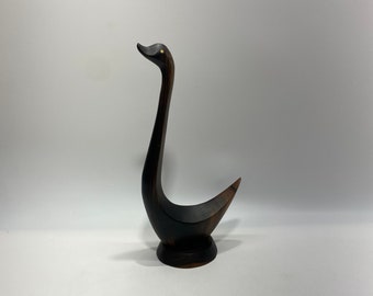 Mid-Century Modern Hand Carved Duck Goose Bird Dark Wood Danish Modern Artist Jacob Hermann Style