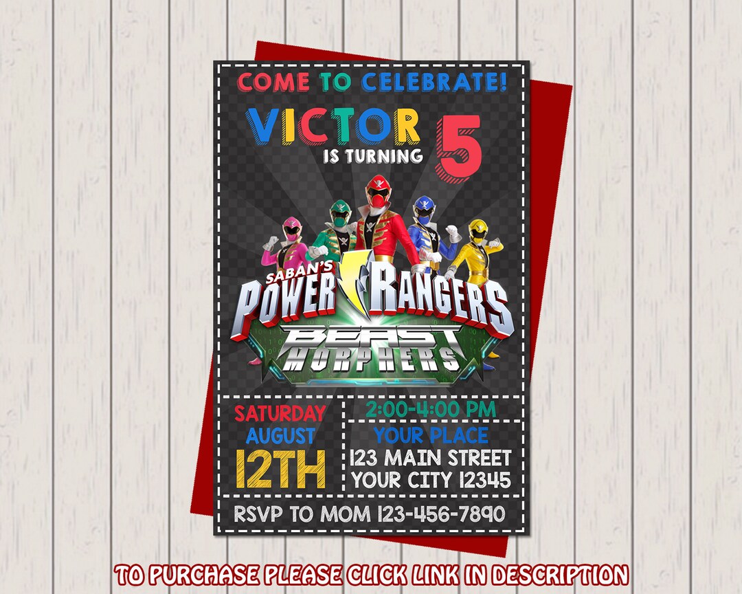 Power Rangers Birthday Invitation Power Rangers Invitation - Etsy